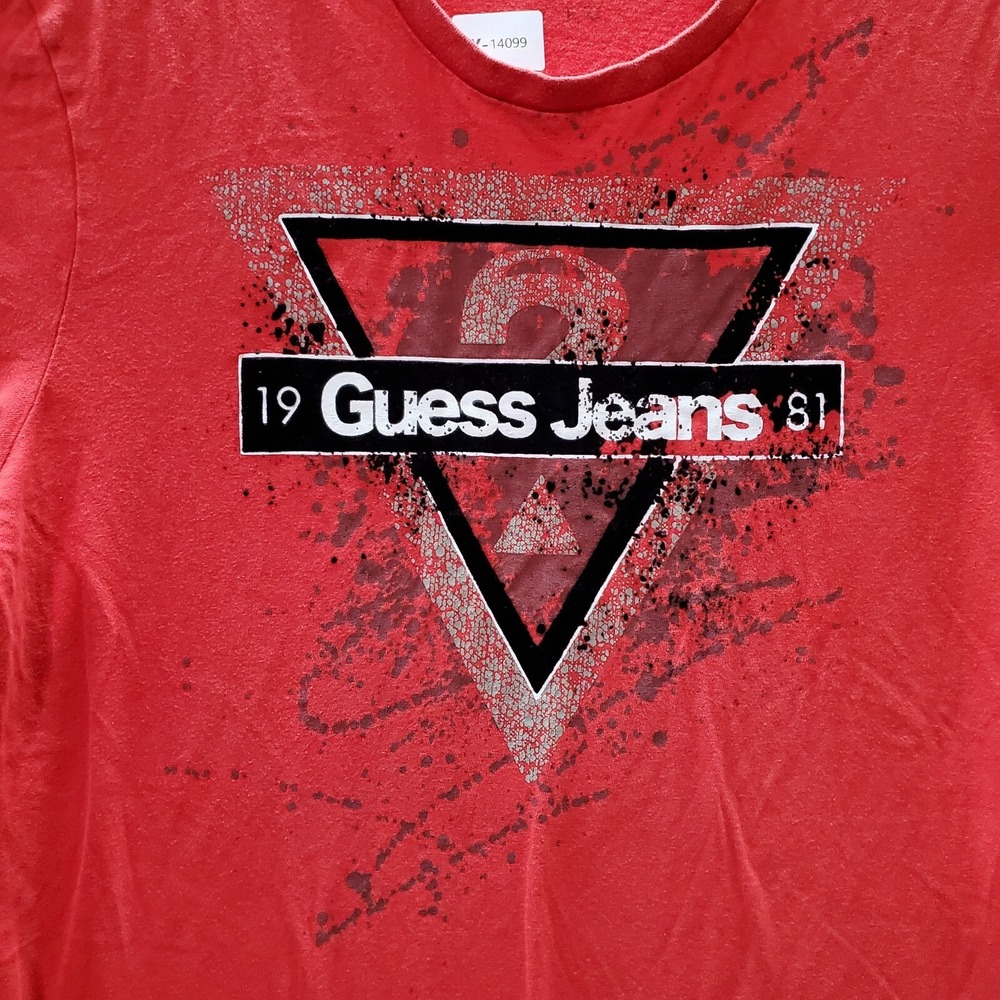Guess Jeans Men T-Shirt Large Red Logo Graphic Short Sleeve Crew Neck Tee - Picture 2 of 9